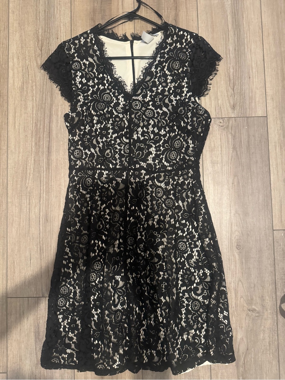 Black Lace Cap-Sleeve Fit & Flare Dress